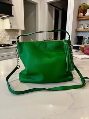 Green Leather Tassel Shoulder Bag